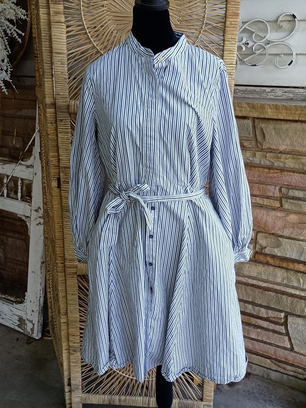 Calvin Klein 100% Cotton Blue/White Striped Shirt Dress with Pockets_10 - Picture 2 of 10